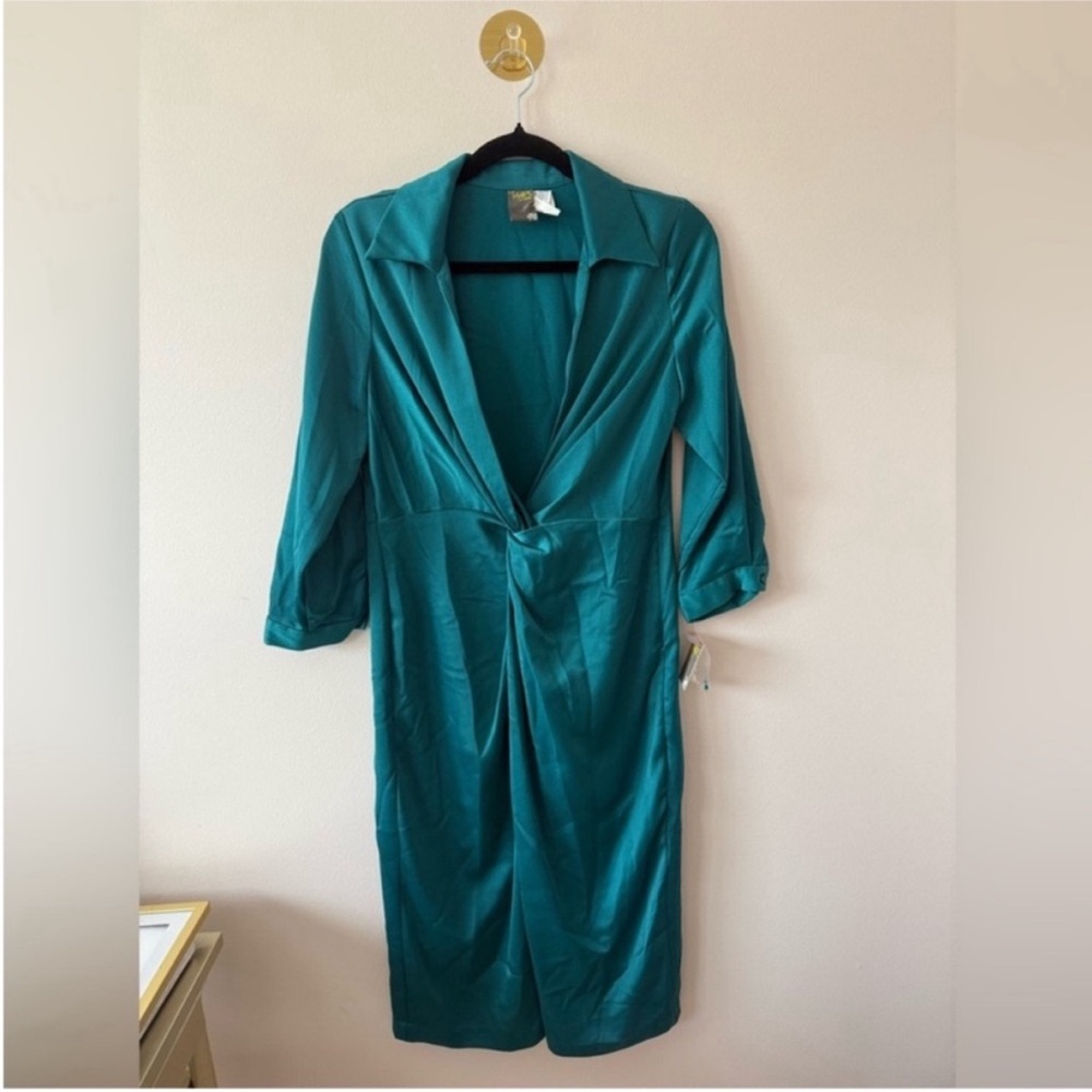Taylor Green Faux Wrap Midi Dress NWT 8 petite